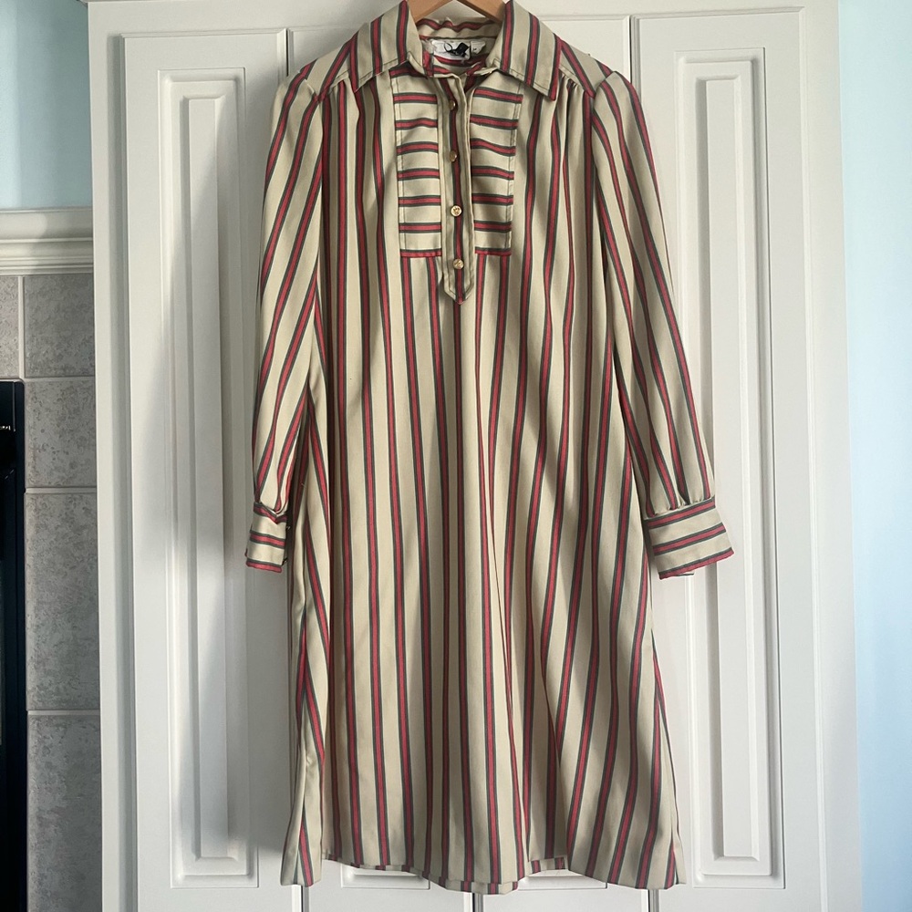 Vintage Jonathan Logan 70s Striped Maxi Shirt Dress Size 8